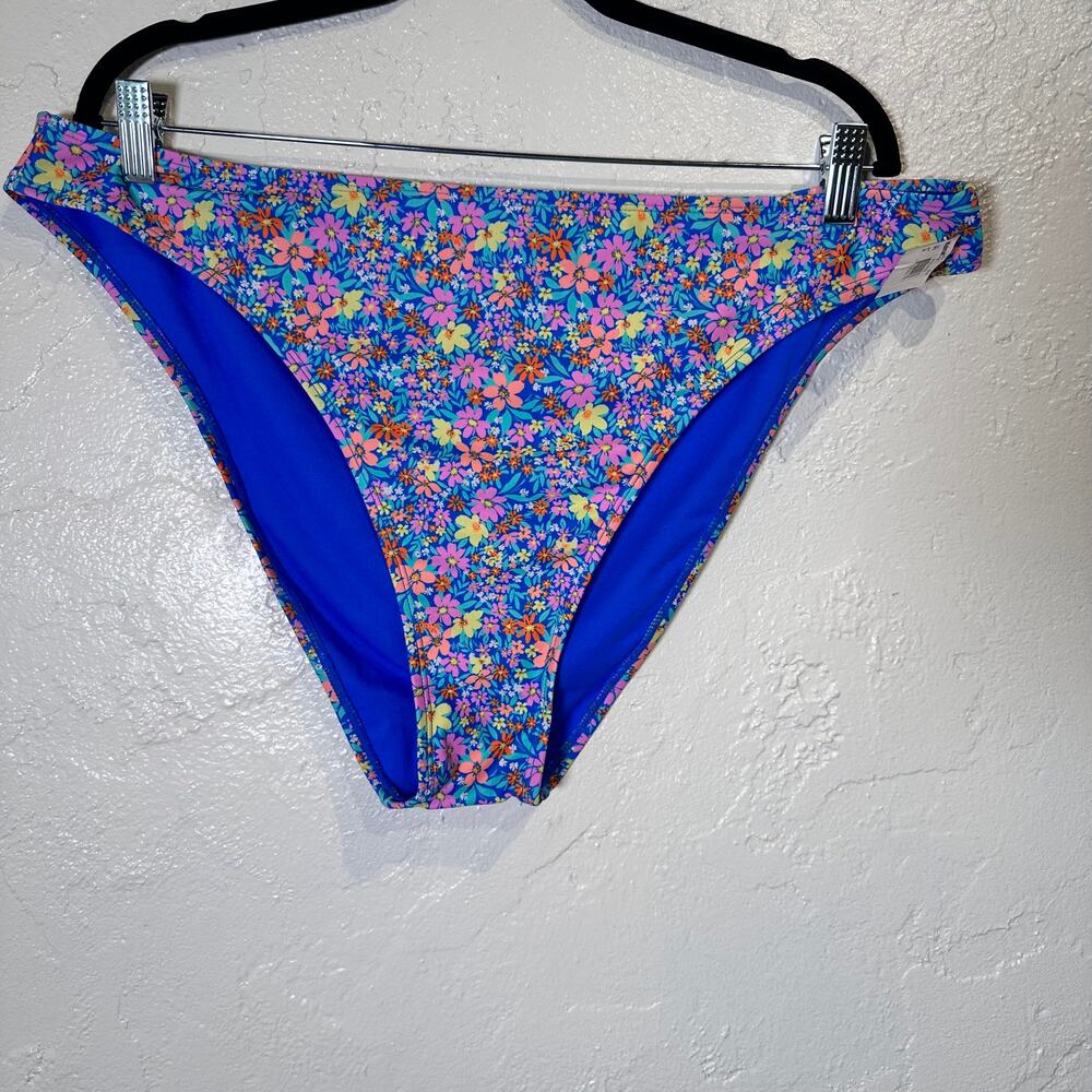 NWT No Boundaries NOBO Size XXL Bikini Bottoms Floral Royal Blue Bright Cheeky